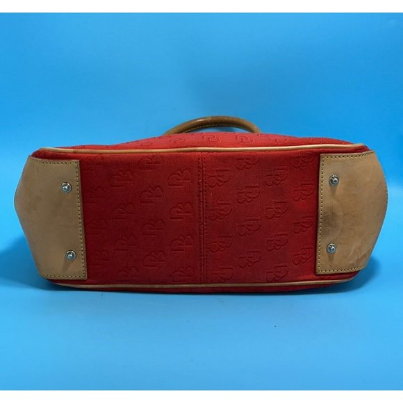 Dooney & Bourke Red Signature Monogram Tan Leather Buckle Closure Handbag - Picture 7 of 10